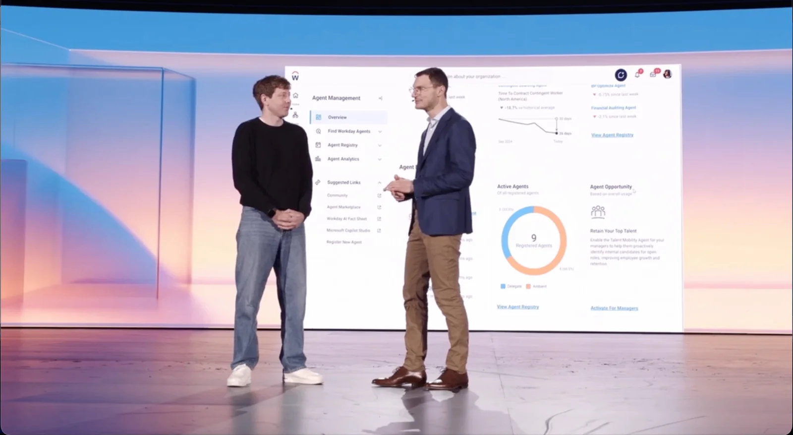 ASOR Agent Management prototype displayed on the main stage at Workday Rising 2025